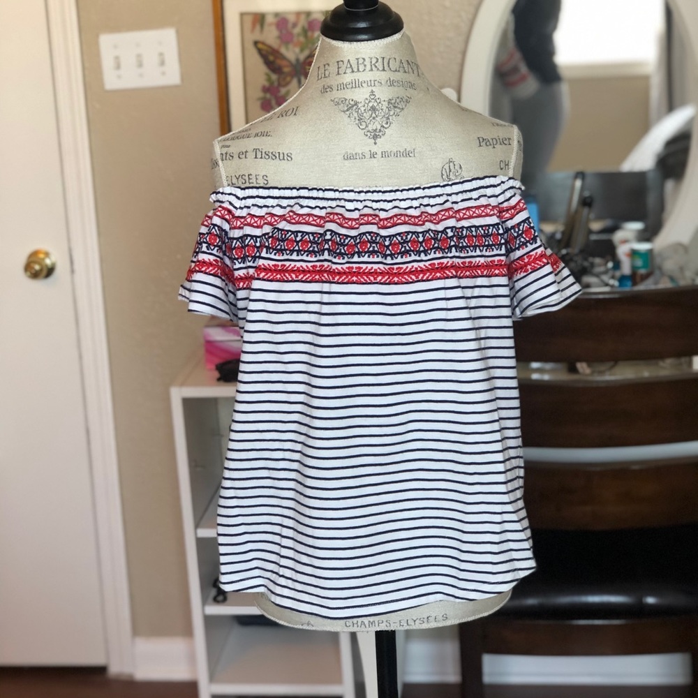 Striped off the shoulder tank